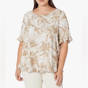 New Arna York Collection Riviera Frill Wonder Palm Shirt Size 20 Linen Blend